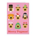 Pugs Nativity Hats Christmas Card