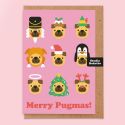 Pugs Nativity Hats Christmas Card