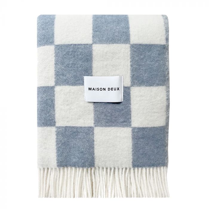 Maison Deux Checkerboard Blanket - Denim White