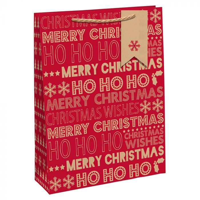 Kraft Xmas Text Gift Bags 