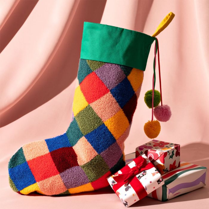 Raspberry Blossom Checkered Stocking 