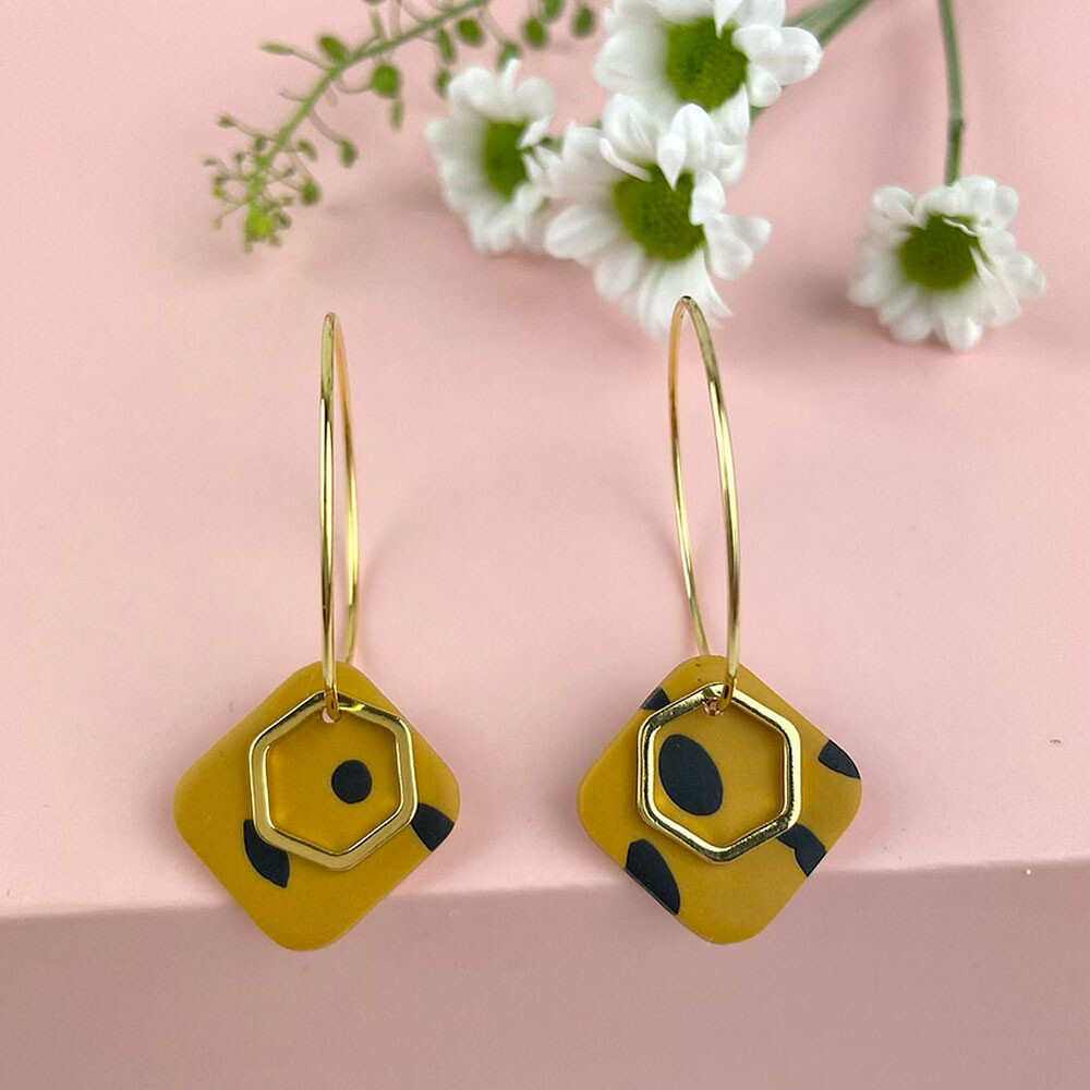 Utility Gift  - AloÃ« Ochre Terrazzo Gold Hex Hoops